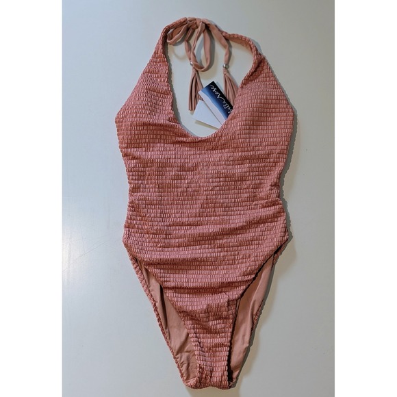 Isabella Rose Other - Isabella‎ Rose Womens Smocked Halter One Piece Swimsuit Tassel Pink Large NEW